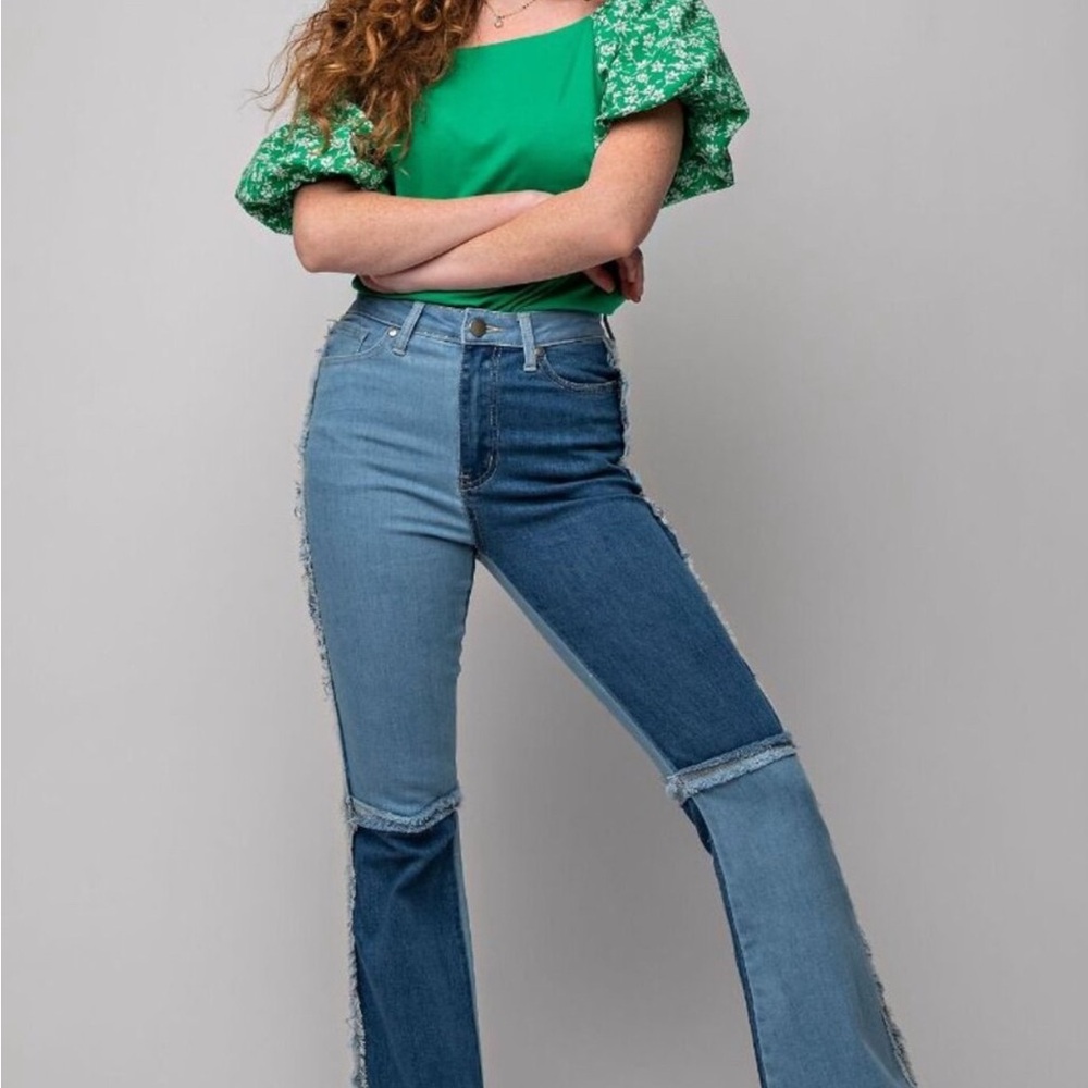 Easel Blue Flare Jeans High-Waisted